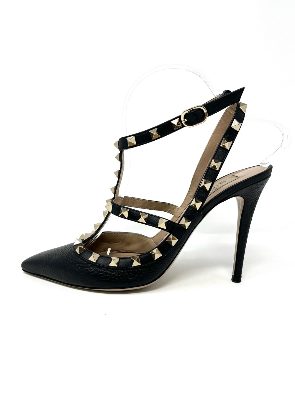 Valentino Garavani Rockstud Caged Slingback High Heels Pumps Black Leather 39 9
